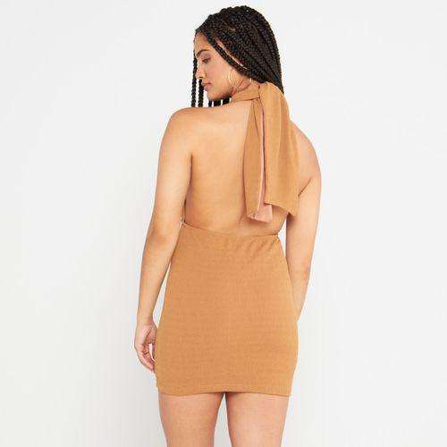 Ladies Neutral Front Wrap Cut Out Dress