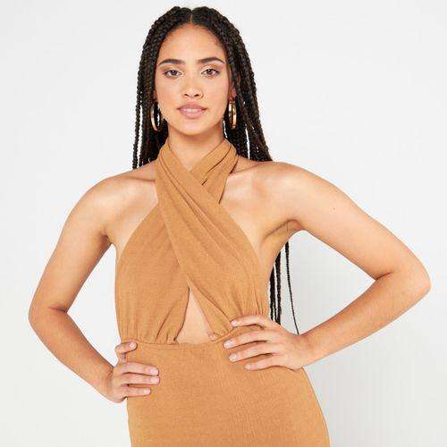 Ladies Neutral Front Wrap Cut Out Dress