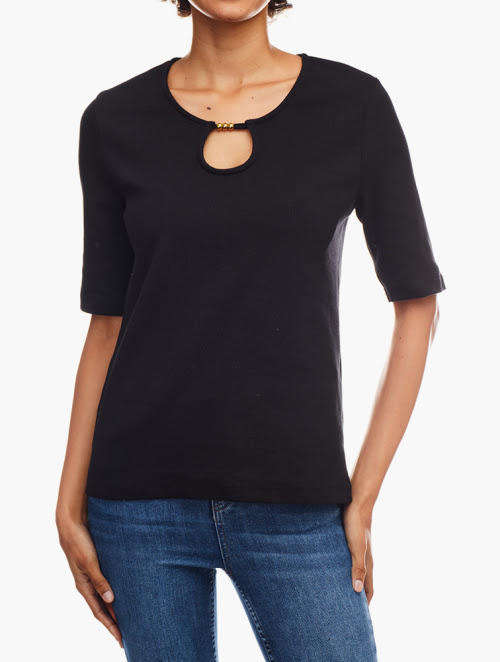 Black Keyhole Short Sleeve Top