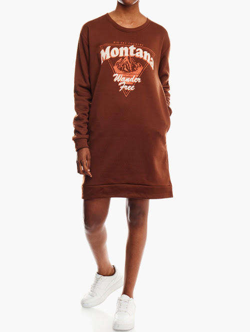 Brown Graphic Print sweatshirt Dress