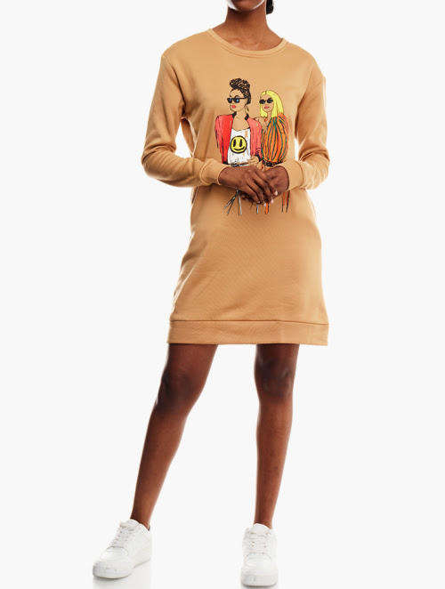 Camel Graphic Sweatshirt Dress