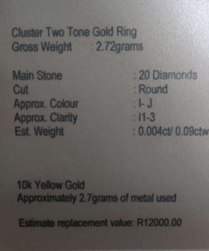 10k cluster two tone diamond ring