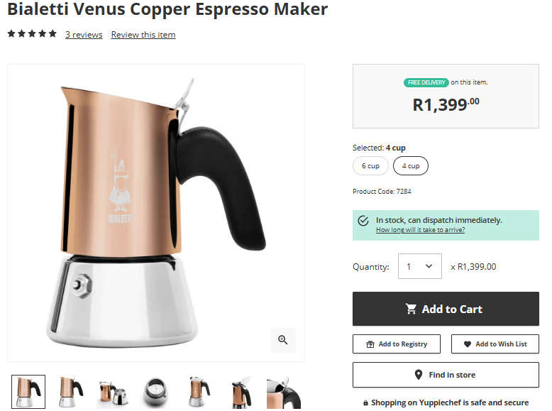 Bialetti Venus Copper Espresso Maker - 4 Cup