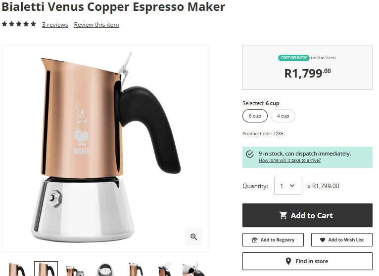 Bialetti Venus Copper Espresso Maker - 6 Cup