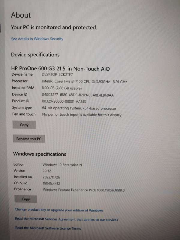 HP PRO ONE 600 G3 - ALL IN ONE - 21.5 INCH SCREEN + BUILT IN SPEAKERS