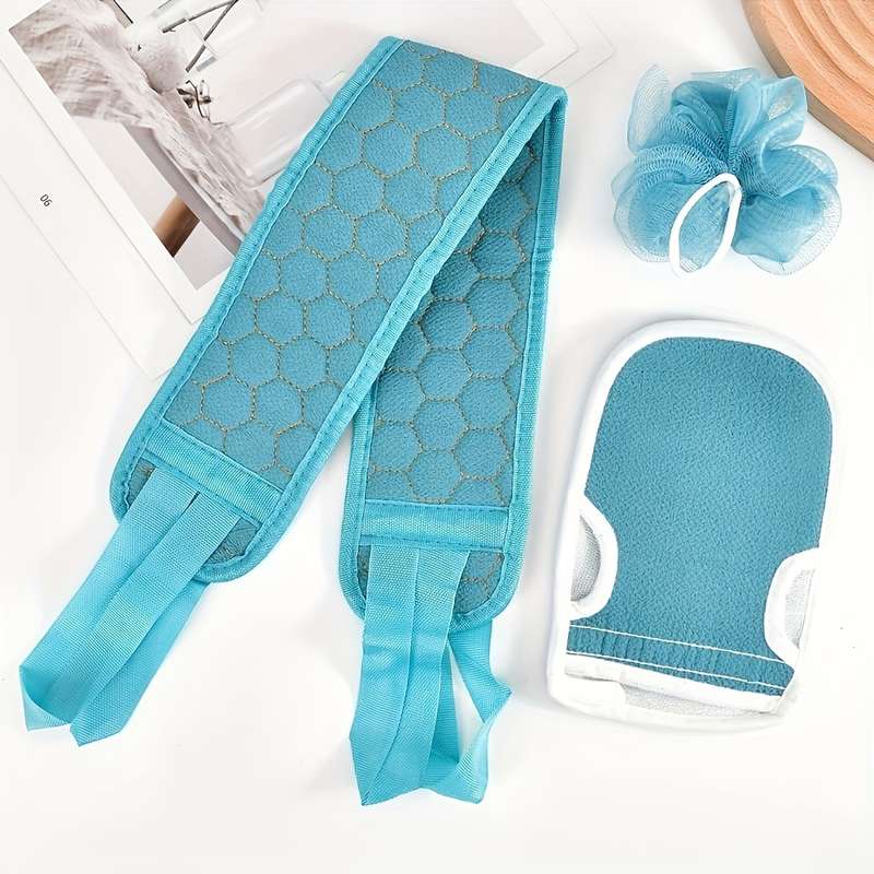 3 Pieces Exfoliating Bath Towel Set Body Cleansing Towel Soft Bath Glove