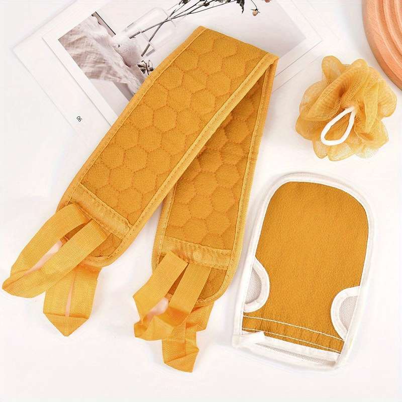 3 Pieces Exfoliating Bath Towel Set Body Cleansing Towel Soft Bath Glove
