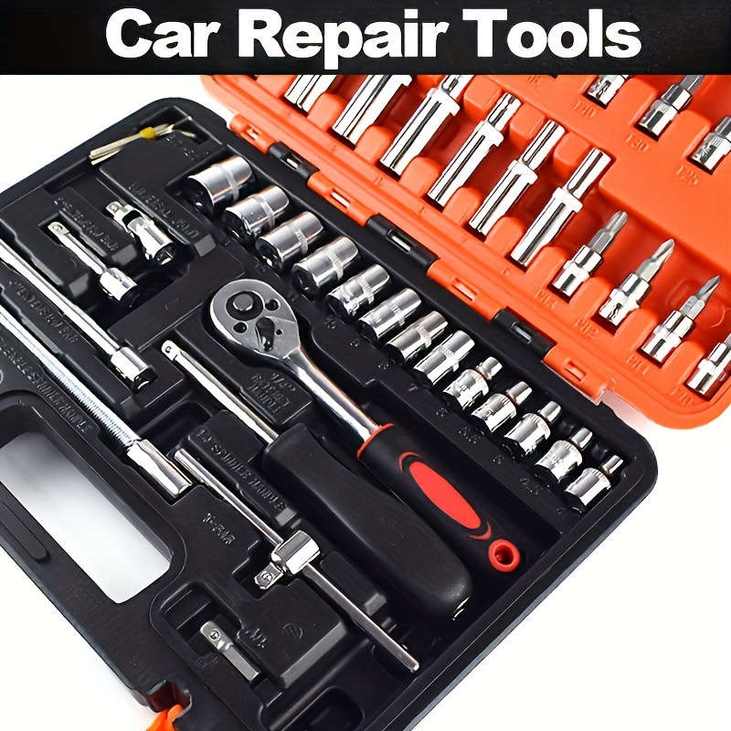 53 Piece Professional Auto Repair Tool Set - Durable Metal Auto Repair Kit With Ratchet Wrench For C
