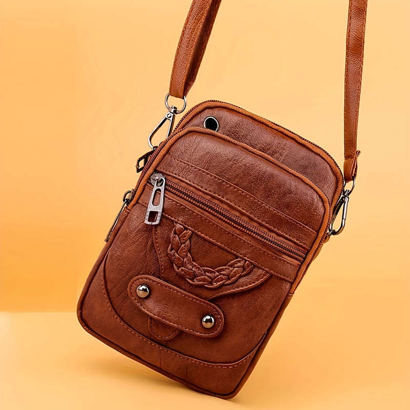 Women's Fashion Mini Crossbody Phone Bag Vintage Solid Color Adjustable Shoulder Strap Lightweig