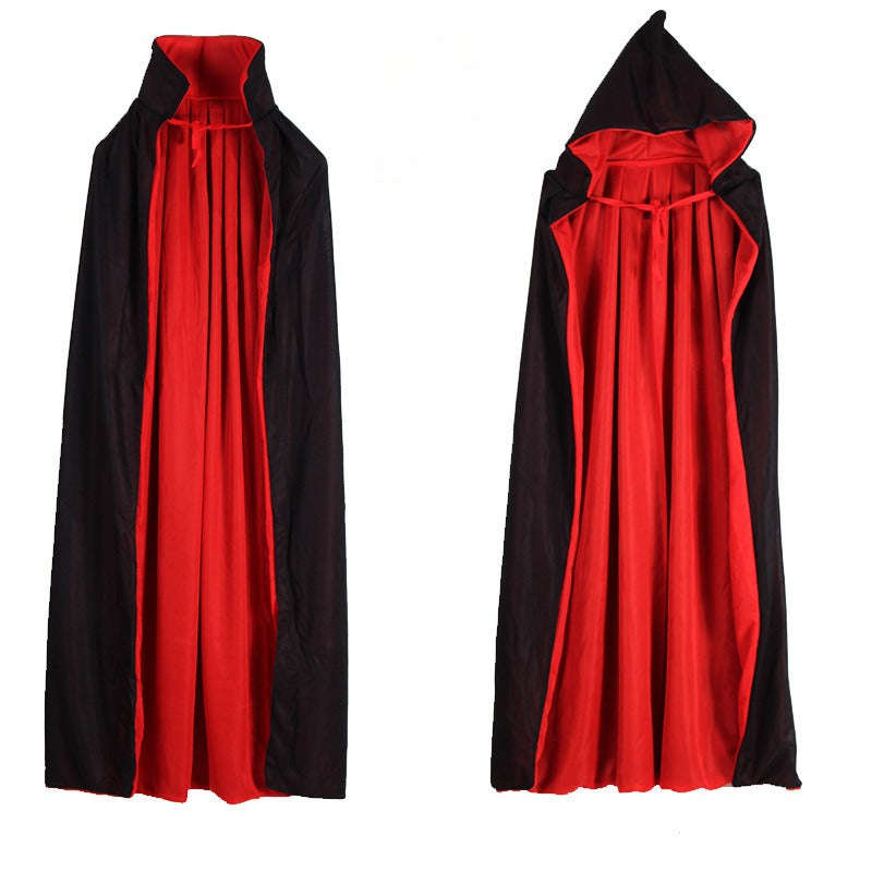 Unisex Gothic Vampire Cape - Double Layer Black And Red With Hood And Stand Collar - Richly Colorful