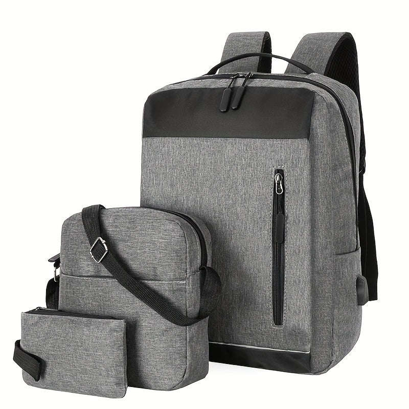 2-Piece Men's Simple Business Backpack Set Large Capacity Wear-Resistant Backpack + Square Shoulder