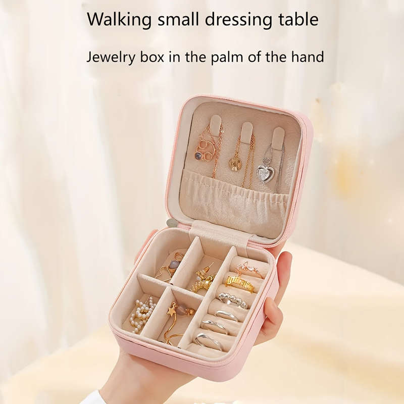 1 Piece Faux Leather Jewelry Storage Box Portable Travel Jewelry Box with Compartments