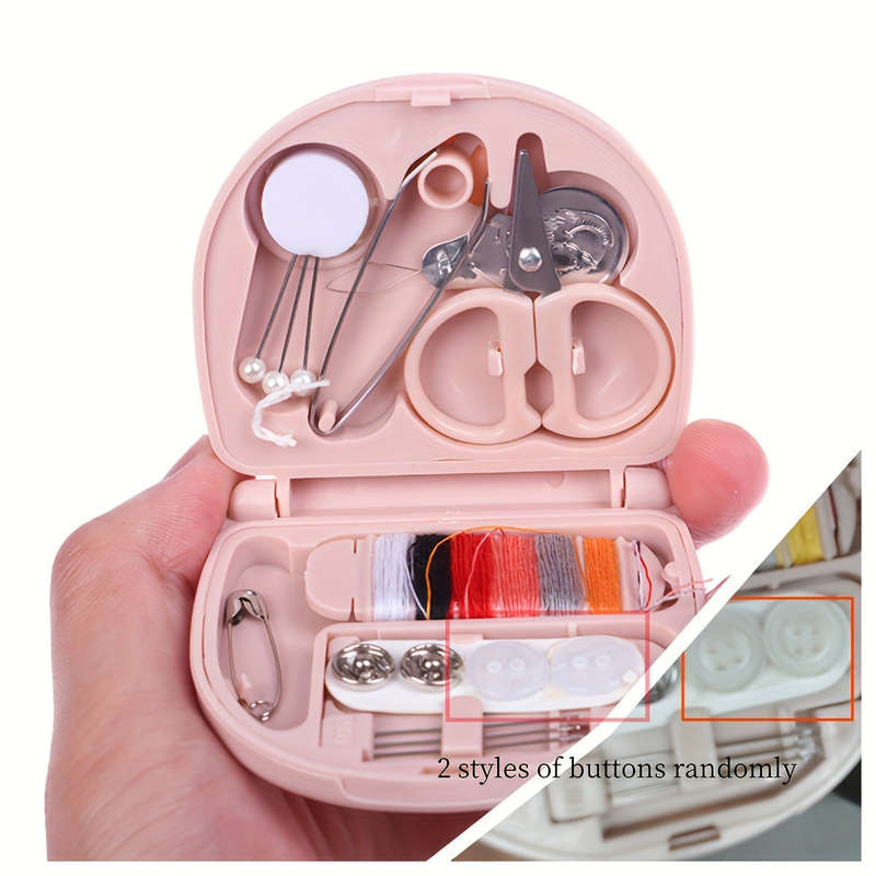Compact Travel Sewing Kit DIY Mini Sewing Supplies and Accessories Pink Portable Sewing Box