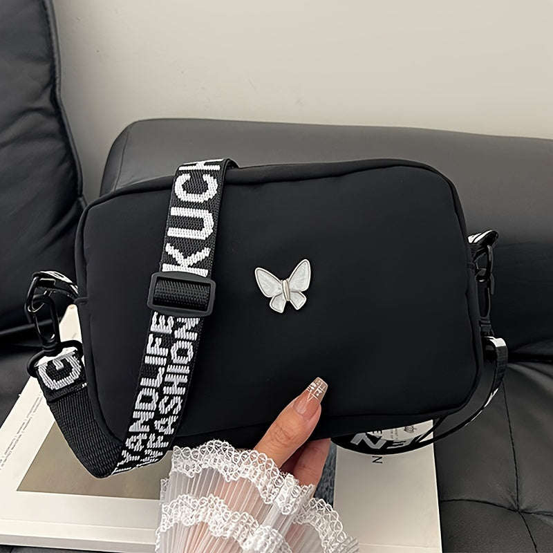 Women's solid nylon shoulder bag lightweight crossbody bag with adjustable shoulder strap and tasse