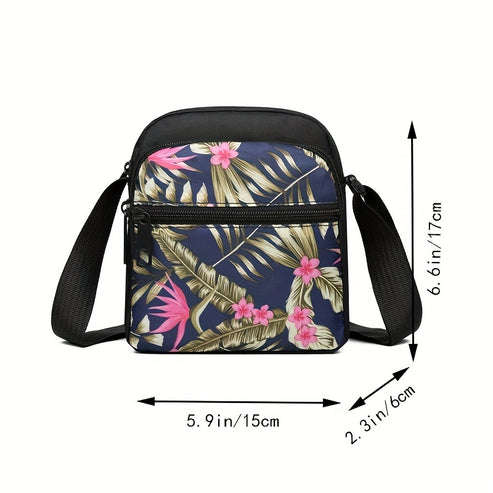 Women's Nylon Tropical Print Crossbody Bag Casual Mini Shoulder Bag with Zipper