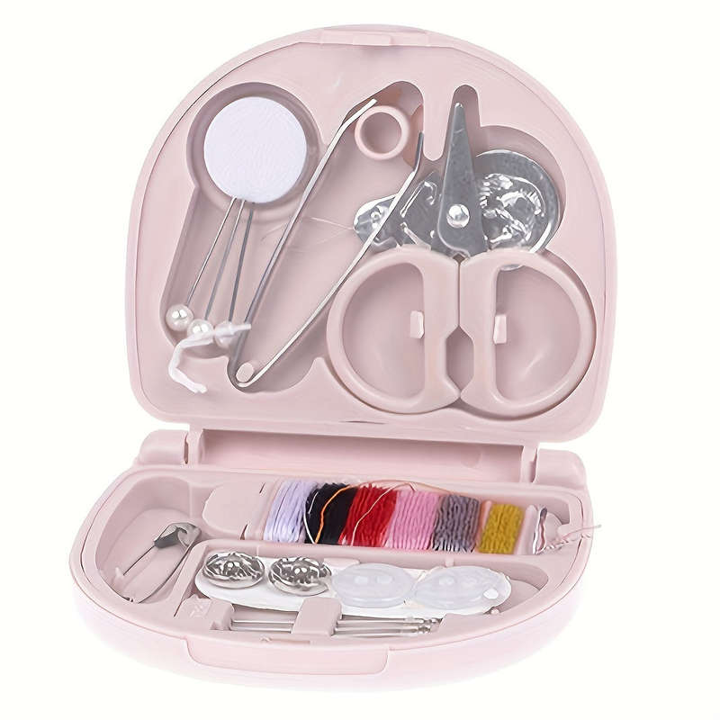 Compact Travel Sewing Kit DIY Mini Sewing Supplies and Accessories Pink Portable Sewing Box