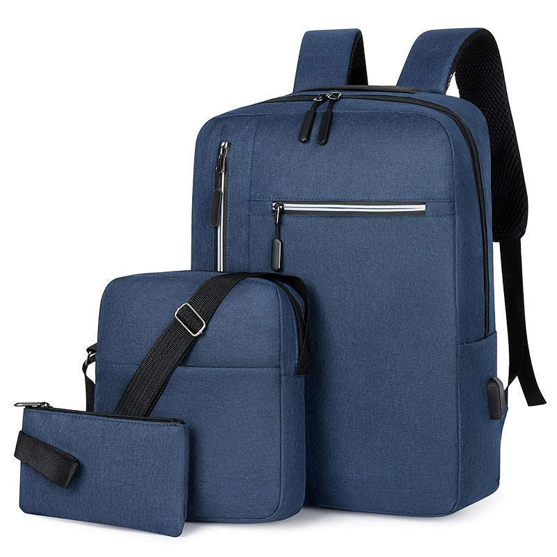 2-Piece Men's Simple Business Backpack Set Large Capacity Wear-Resistant Backpack + Square Shoulder