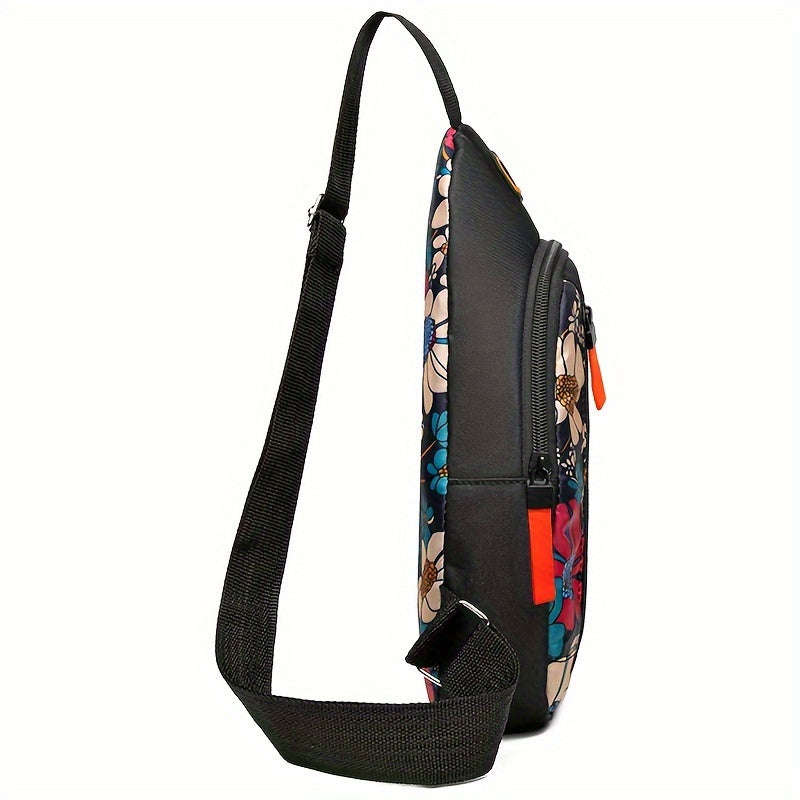 Women's casual nylon chest bag with adjustable shoulder straps and zipper closure