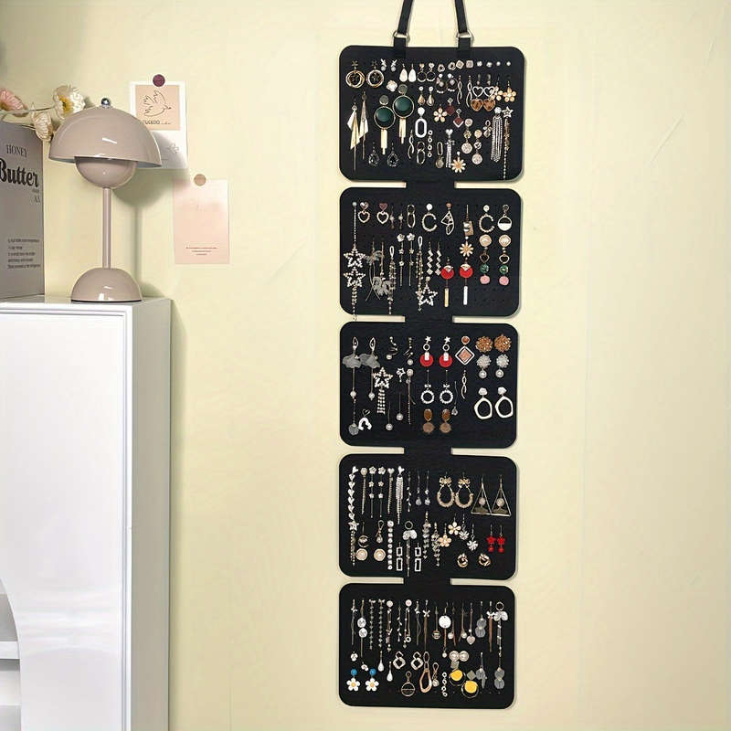 1pc Elegant Black Felt Jewelry Storage Box 5-Layer Hanging Storage Large Capacity