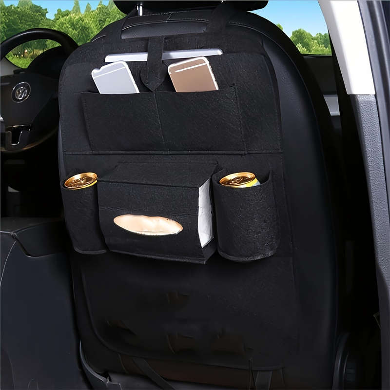 Universal Black Felt Car Seat Back Storage Bag - Travel Accessories - Multi-Pocket Car Accessory Hol
