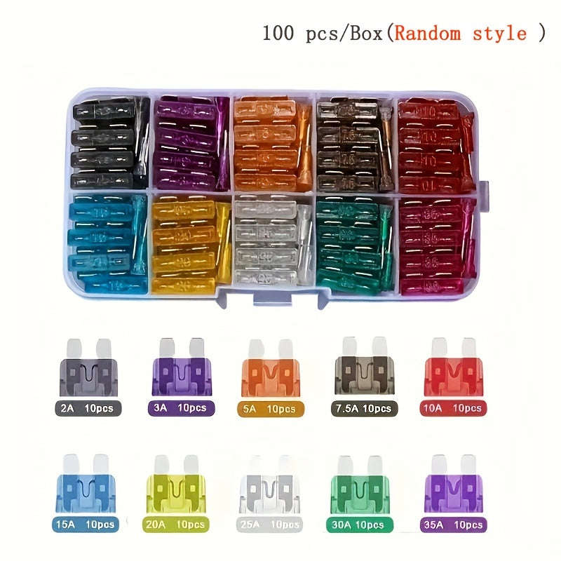 100 Piece Premium Medium Blade Automotive Fuse Combo Kit Universal Fit for Cars