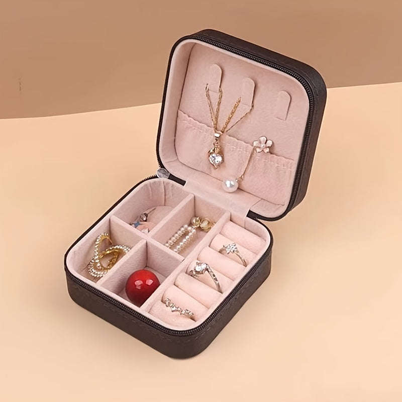 1 Piece Faux Leather Jewelry Storage Box Portable Travel Jewelry Box with Compartments