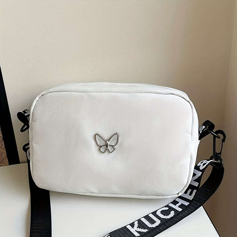 Women's solid nylon shoulder bag lightweight crossbody bag with adjustable shoulder strap and tasse