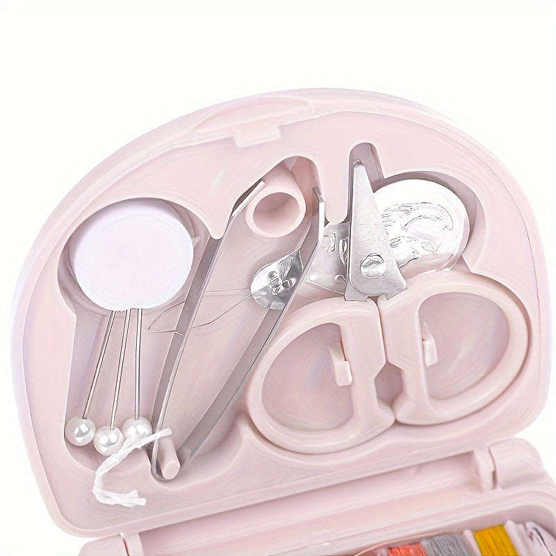 Compact Travel Sewing Kit DIY Mini Sewing Supplies and Accessories Pink Portable Sewing Box