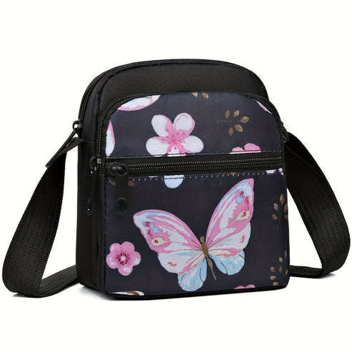 Women's Nylon Tropical Print Crossbody Bag Casual Mini Shoulder Bag with Zipper