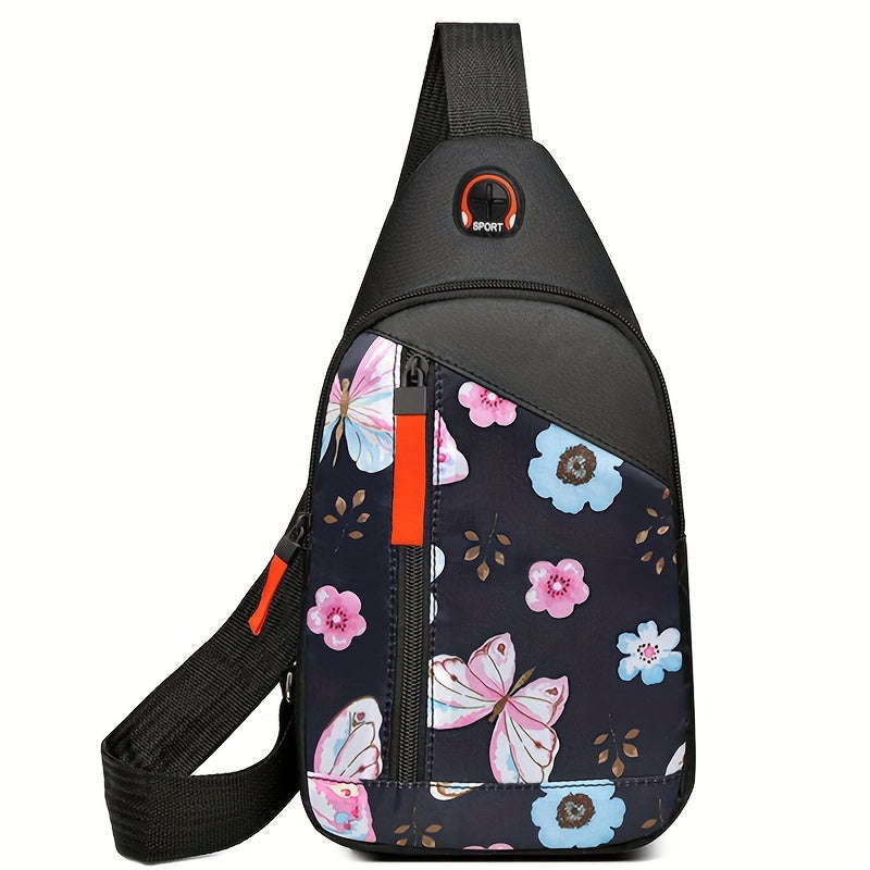 Women's casual nylon chest bag with adjustable shoulder straps and zipper closure