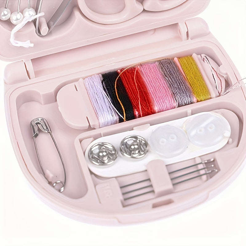 Compact Travel Sewing Kit DIY Mini Sewing Supplies and Accessories Pink Portable Sewing Box
