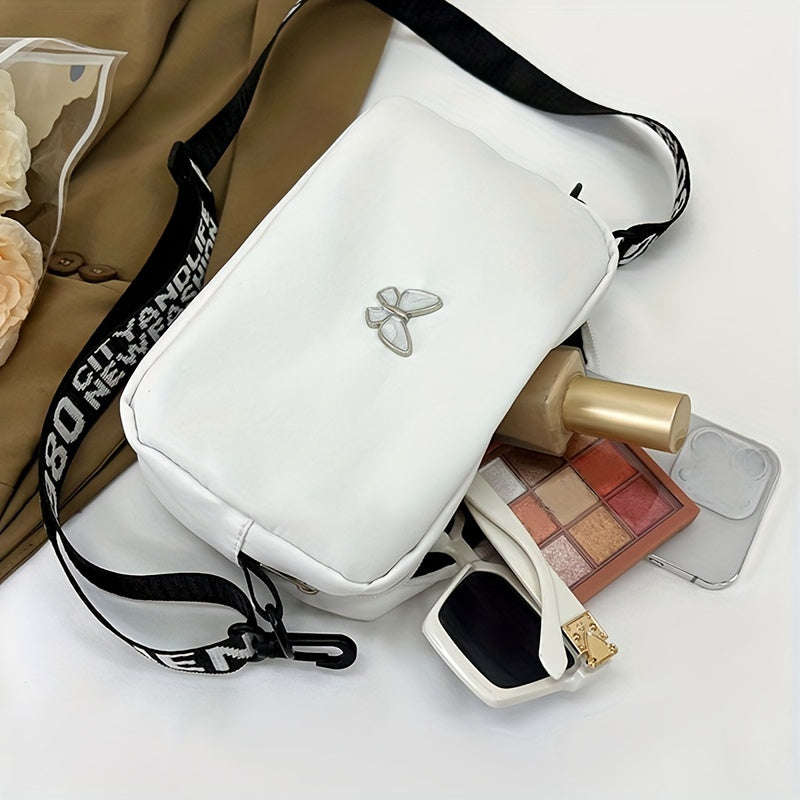 Women's solid nylon shoulder bag lightweight crossbody bag with adjustable shoulder strap and tasse