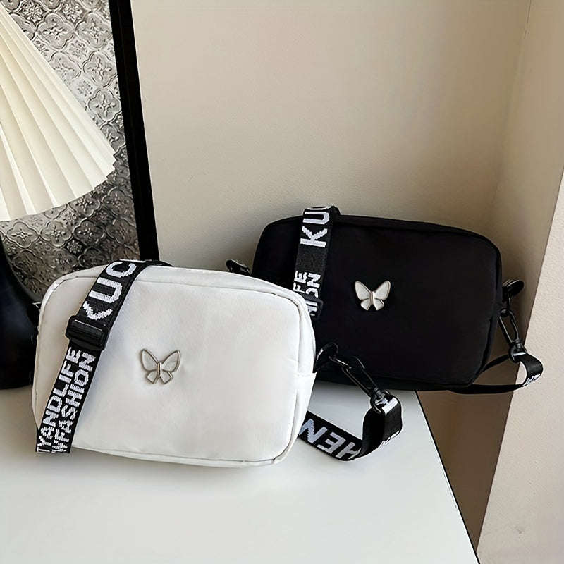 Women's solid nylon shoulder bag lightweight crossbody bag with adjustable shoulder strap and tasse