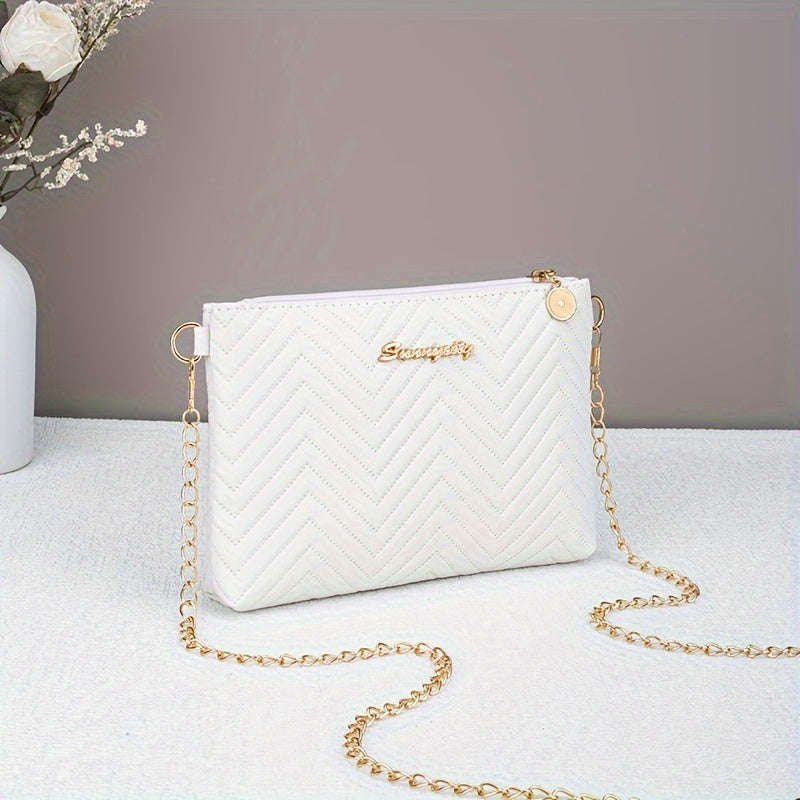 Fashion Striped Women's Clutch with Chain Shoulder Strap Versatile Crossbody Bag