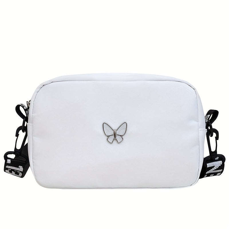 Women's solid nylon shoulder bag lightweight crossbody bag with adjustable shoulder strap and tasse