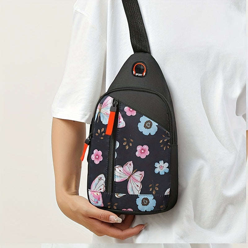 Women's casual nylon chest bag with adjustable shoulder straps and zipper closure