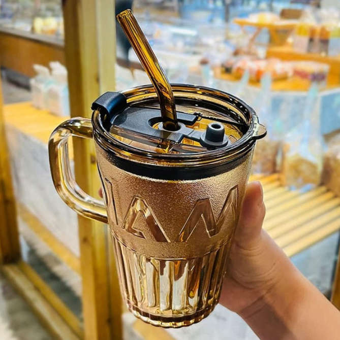 Thick Glass Mug With Lid And A Straw