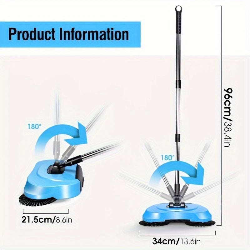 3-In-1 Manual Push Broom - Multi-Function Cleaning Tool With Sweeping And Mopping Functions - Spiral