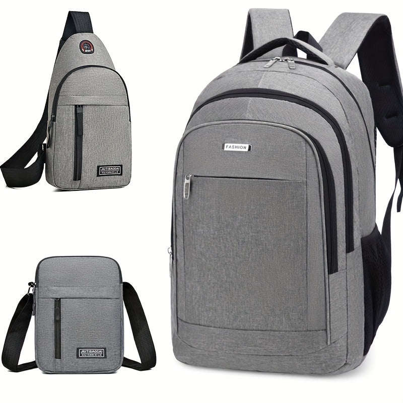 3pcs Student Trendy Large Capacity Backpacks Suitable For Junior And Senior High School Campus Leisu