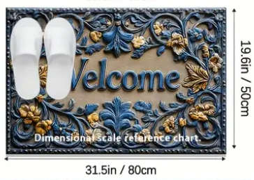 1pc Chic Abstract Line Welcome Doormat Botanical Pattern Non-Slip Machine Washable Polyester Rug