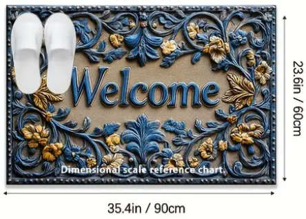 1pc Chic Abstract Line Welcome Doormat Botanical Pattern Non-Slip Machine Washable Polyester Rug