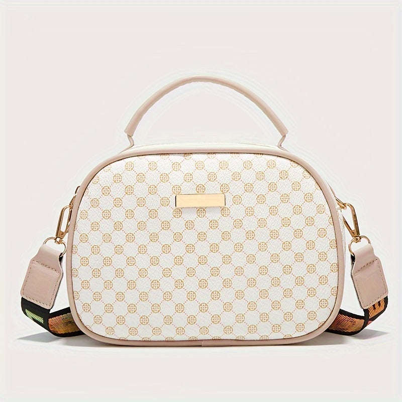 Girls Simple Fashion Diamond Letters Printed Crossbody Bag with Adjustable Shoulder Strap and Zipper