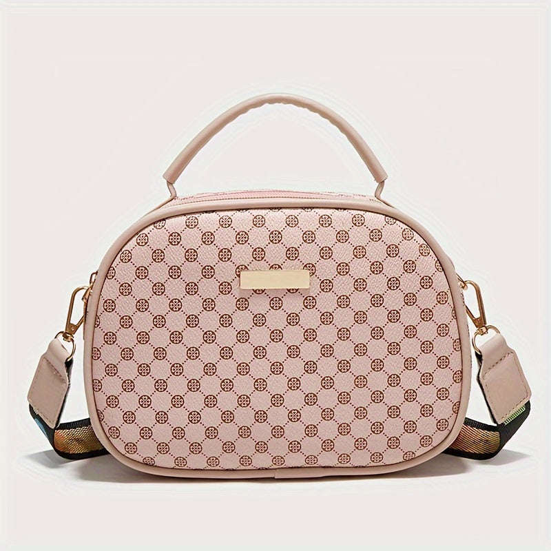 Girls Simple Fashion Diamond Letters Printed Crossbody Bag with Adjustable Shoulder Strap and Zipper