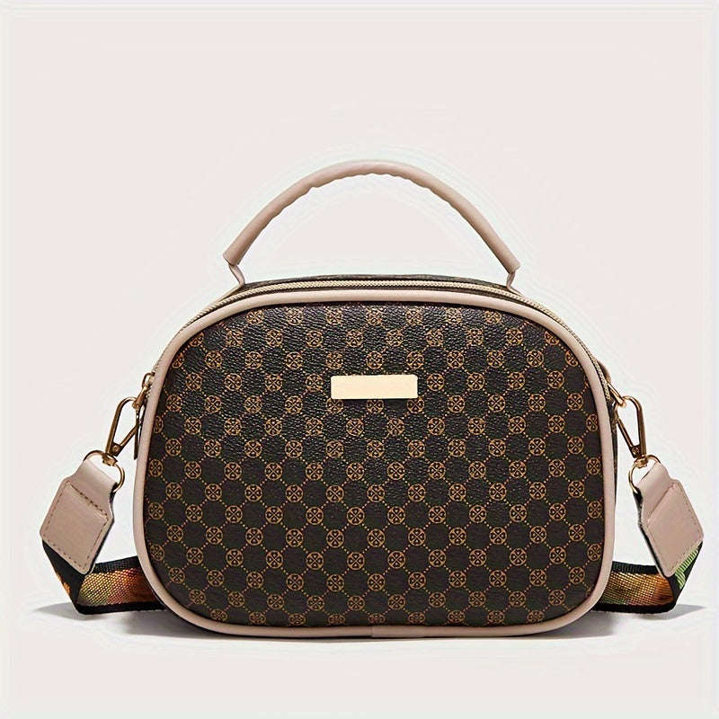 Girls Simple Fashion Diamond Letters Printed Crossbody Bag with Adjustable Shoulder Strap and Zipper