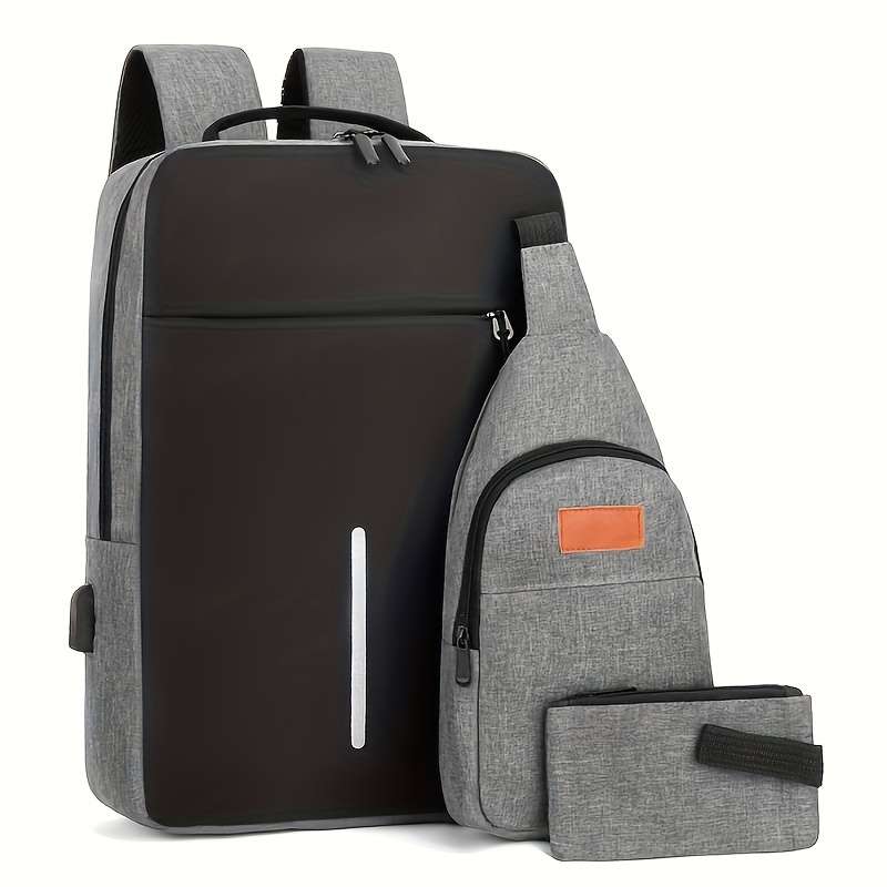 3-Piece Men's Commuter Bag Set Durable Laptop Backpack Chest Bag Zipper Handbag