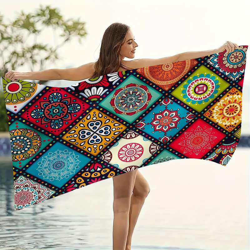 Bohemian Floral Quick Dry Beach Towel - Super Absorbent Microfiber, Lightweight And Soft, Perfect Fo