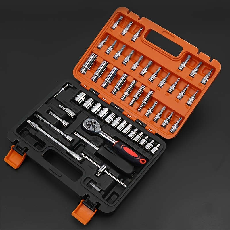 53 Piece Professional Auto Repair Tool Set - Durable Metal Auto Repair Kit With Ratchet Wrench For C
