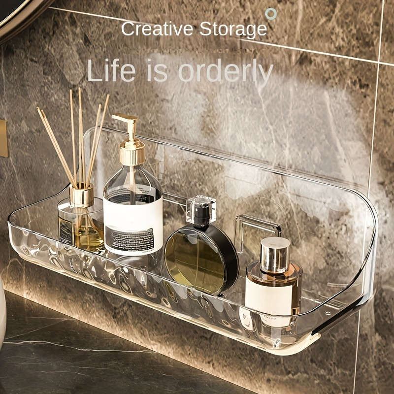 Wall Mounted Acrylic Bathroom Organizer No Drilling Required Easy Installation Plastic Cosmetics