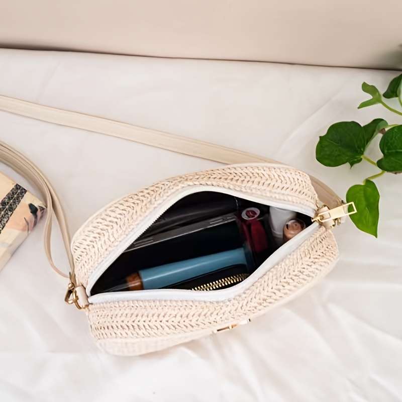 Small Butterfly Decorated Straw Crossbody Bag Stylish Sweet And Versatile Mini Bag