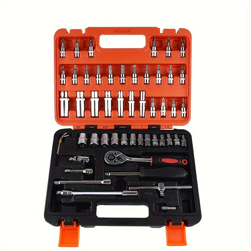 53 Piece Professional Auto Repair Tool Set - Durable Metal Auto Repair Kit With Ratchet Wrench For C